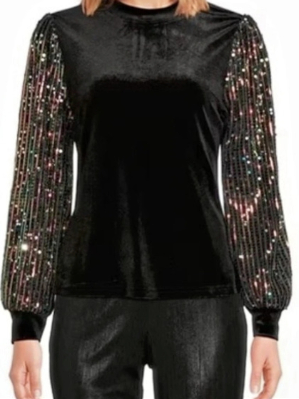 Sugarlips Black Velvet Top with Sequin Detail Sleeves Velvet Sequin Sleeve NWTs
